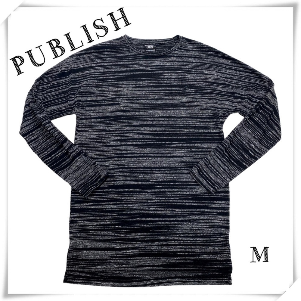 PUBLISH Stripes Lightweight Crew Neck Sweater In Black